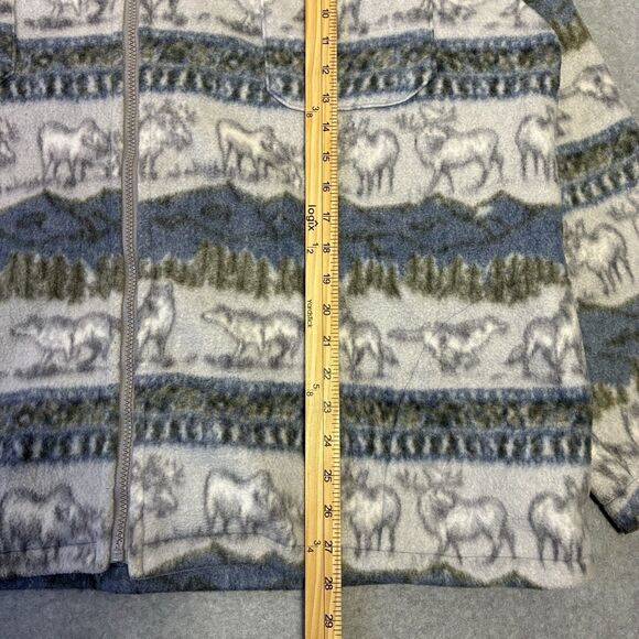 Vintage Fleece Jacket Talon Zip Moose Wolf Forest Print Outdoors Cabin XL 90s - Picture 3 of 7